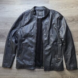 Men's Black Faux Leather Zip-Up Jacket